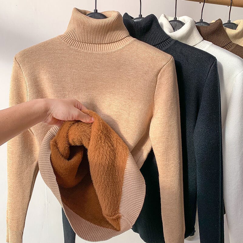Suéter Feminino Forrado em Veludo Para Inverno